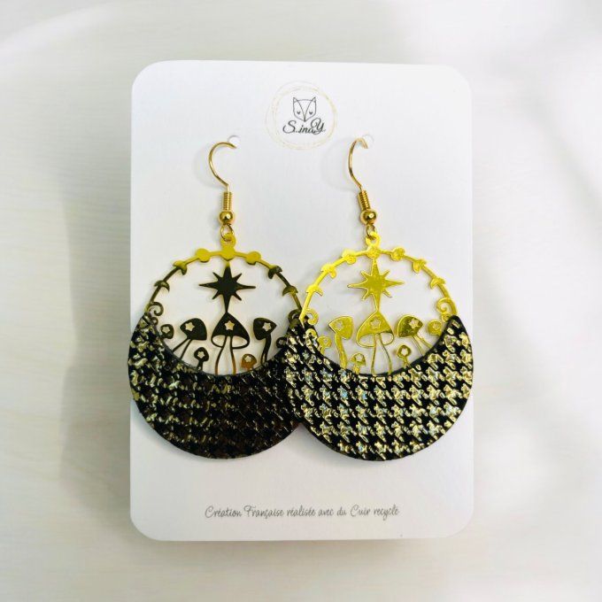 Boucles d'oreilles Amanite Cuir Pied de poule