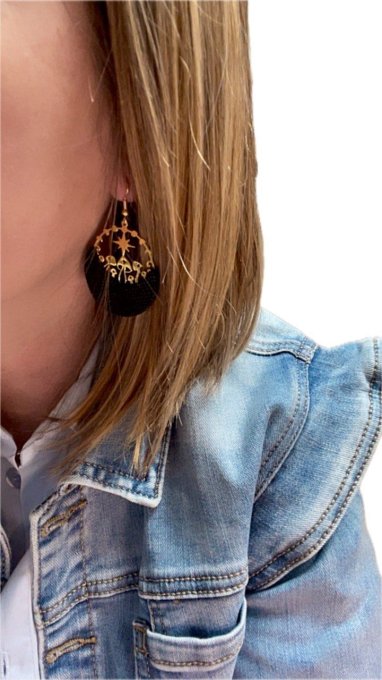 Boucles d'oreilles Amanite Cuir Noir