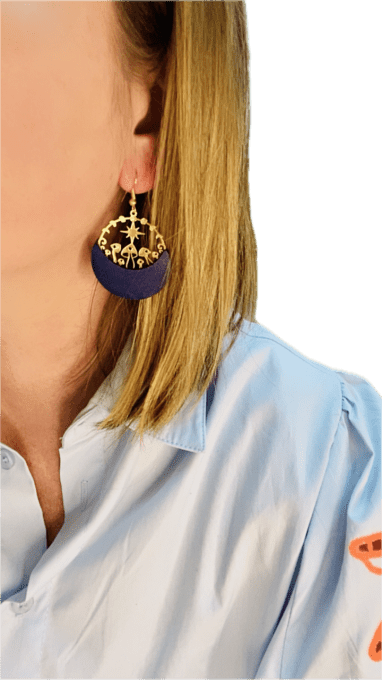 Boucles d'oreilles Amanite Cuir Bleu Nuit