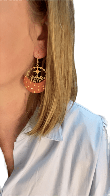 Boucles d'oreilles Amanite Cuir Terracotta pois dorés