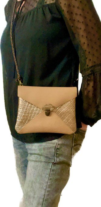 Pochette Nuage Camel effet croco