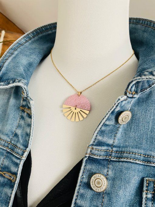 Collier Twist Cuir Réversible Rose / Fuchsia