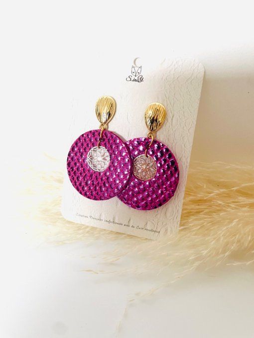 Boucles d'oreilles Rosace Fuchsia