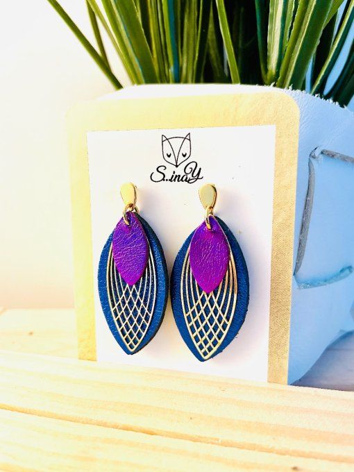 Boucles d'oreilles Coco Bleu-Violet