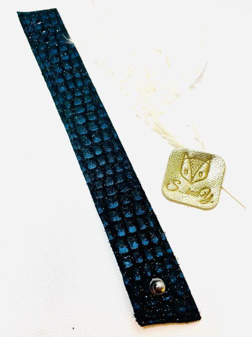 Bracelet Misti Cuir Noir Bleu pailleté
